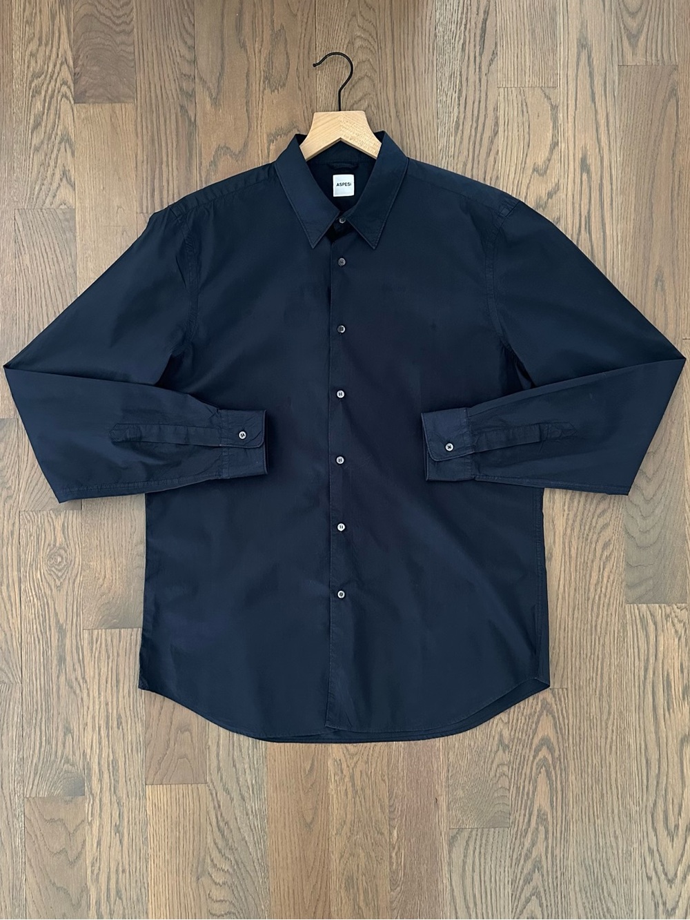 Aspesi Men's Cotton Poplin Collared Button Front Shirt in Navy Blue 42 / Large
